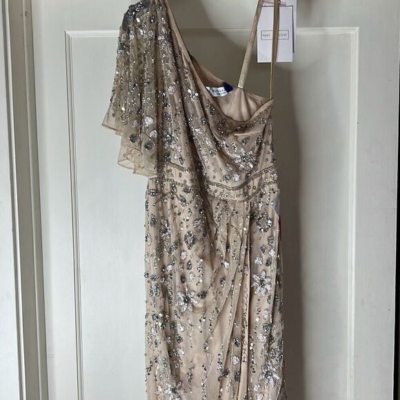 Mac Duggal Embellished One Shoulder Draped Gown 93635 Ivory Size 10 Nwt - Picture 2 of 11